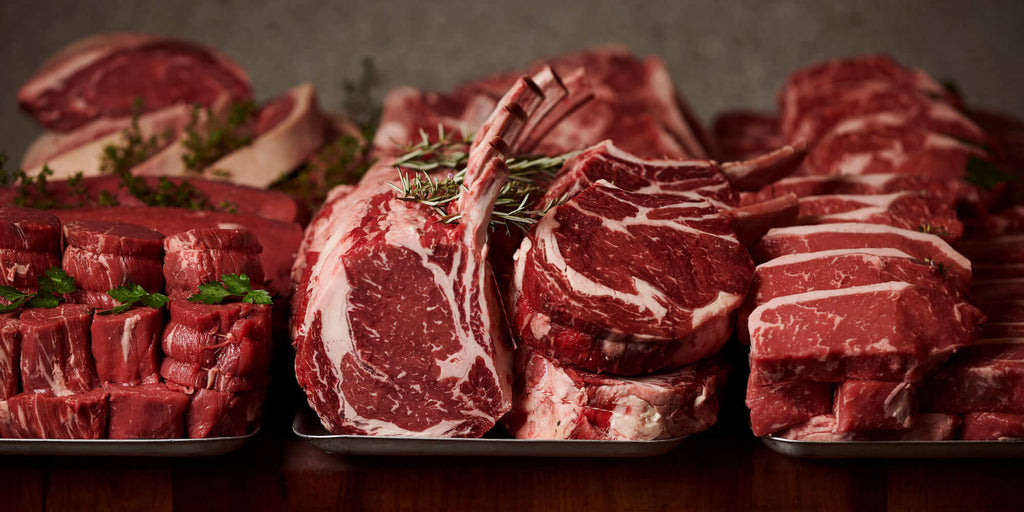 Meatsmith selection of pasture-raised beef cuts.