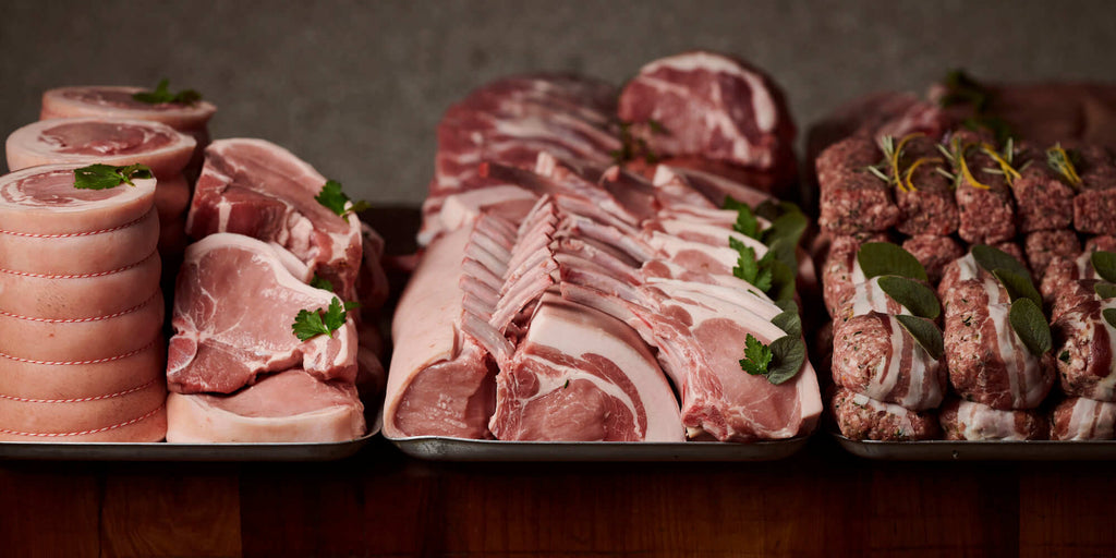 Meatsmith rare breed pork cuts, expertly butchered on the block.