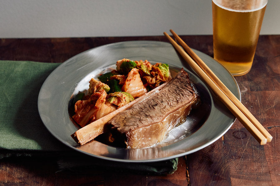 Braised beef short rib with kimchi sprouts