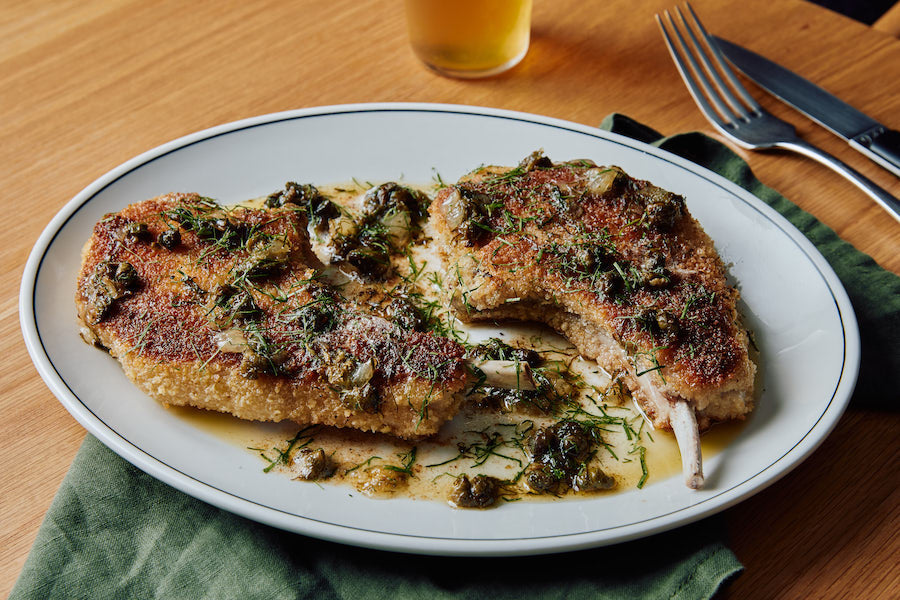 Pork cutlets, lemon & caper beurre noisette