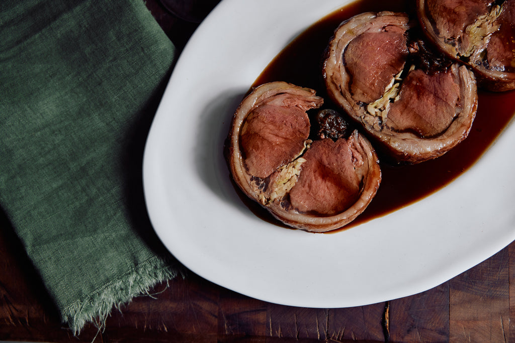 Rolled venison saddle with cabbage and brandy prunes